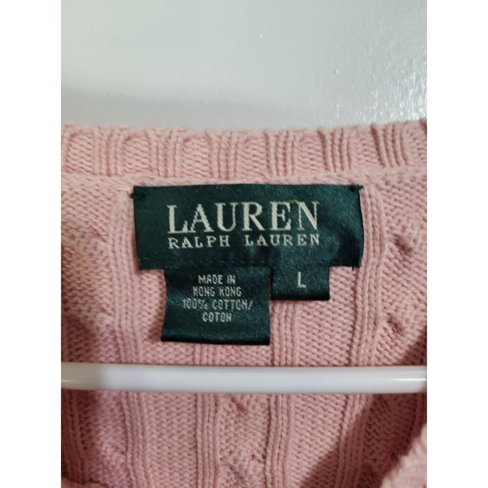 Lauren Ralph Lauren Womens L Cable Knit Old Money Sweater Preppy Academia Pink - Picture 4 of 10